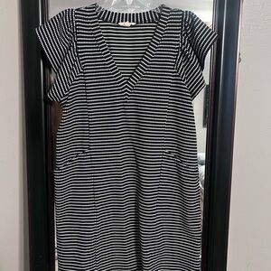 Entro Medium Black and White Striped Dress